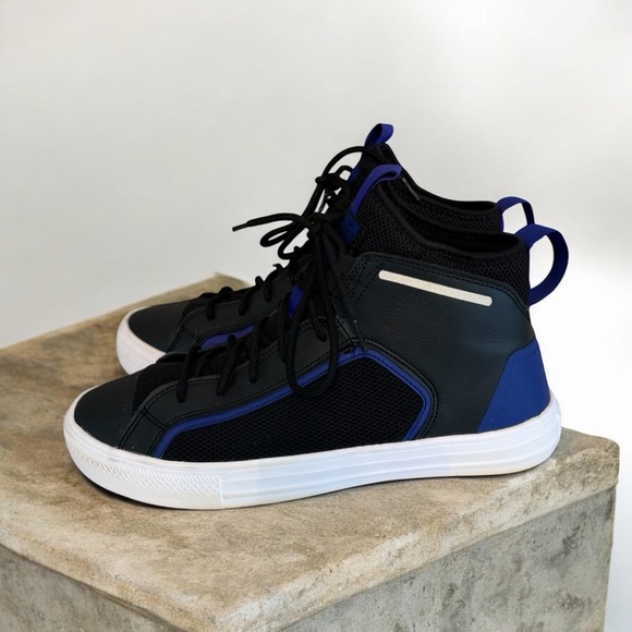 Black and Blue High-Top Sneakers - Picture 1 of 11